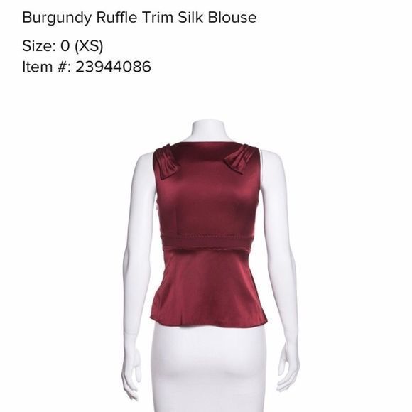 ELIE TAHARI Burgundy Ruffle Trim Silk Blouse - Picture 10 of 13